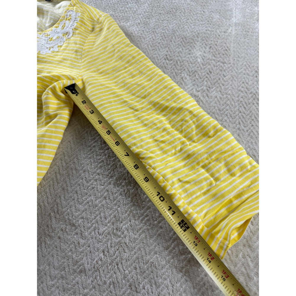 Talbots Womens Yellow White Striped 100% Linen Embroidered V-Neck Tunic Top S - Picture 10 of 16